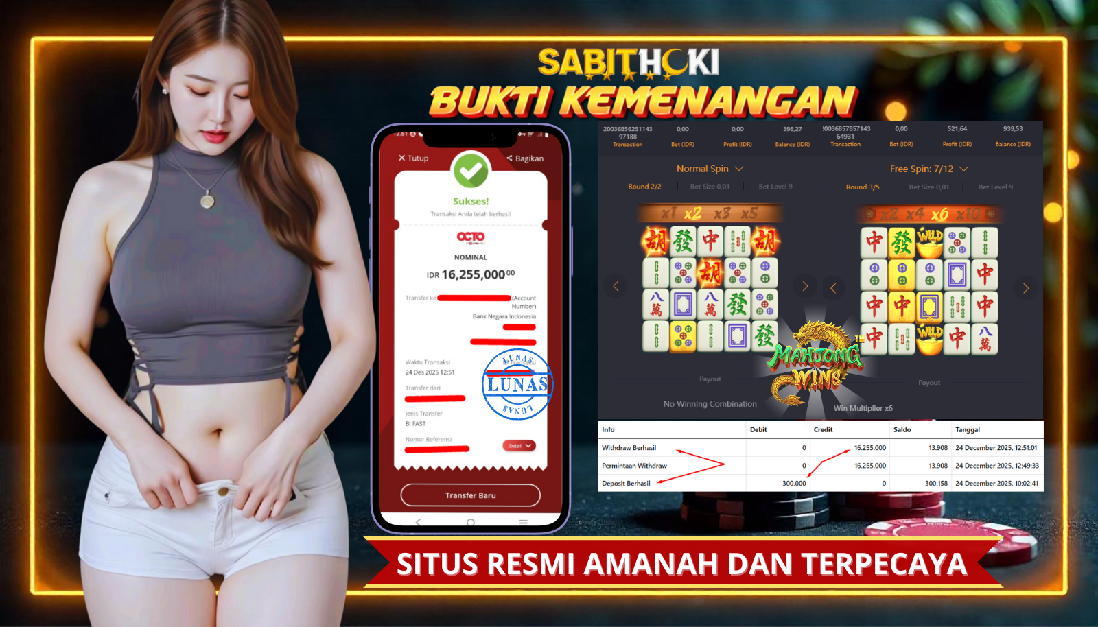 SELAMAT KEPADA MEMBER SETIA SABITHOKI YANG BERHASIL JACKPOT DI PERMAINAN MAHJONG WAYS